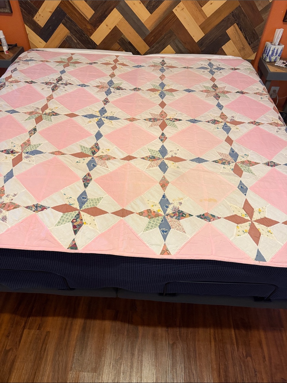 Handmade Pink Patchwork Quilt - Classic Star Pattern